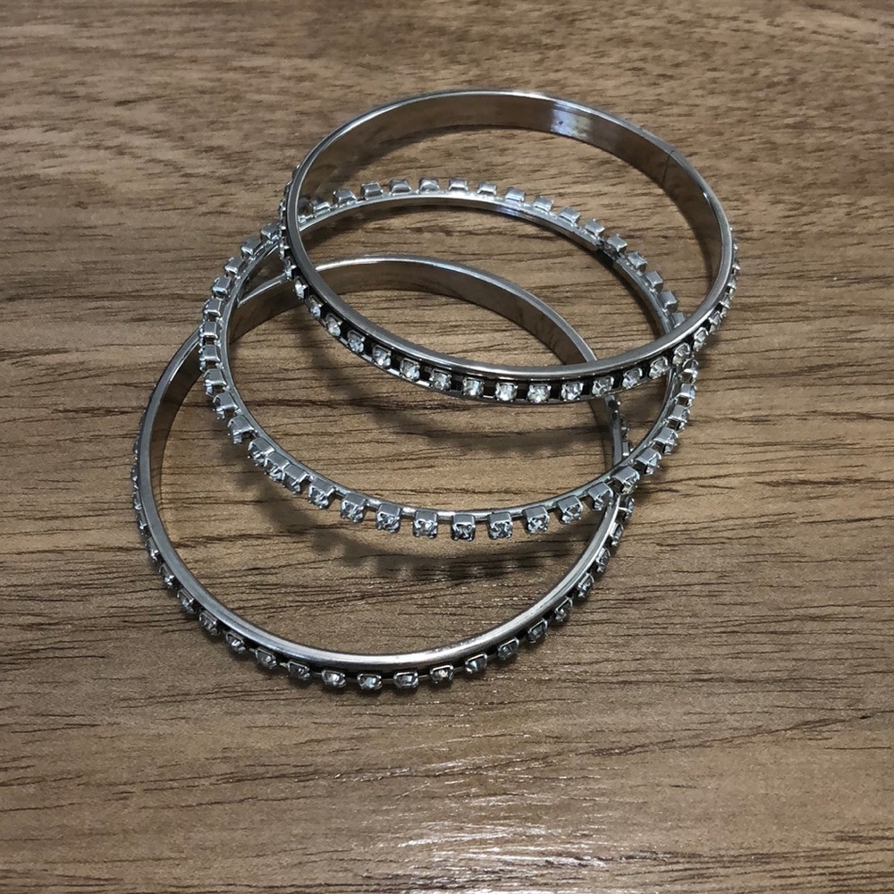 Vintage 80s Set of 3 faux diamond bangle bracelets